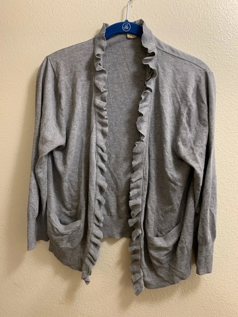 J.Crew Ruffle Cardigan Sweater Women’s Size Large Cottagecore Hidden Buttons